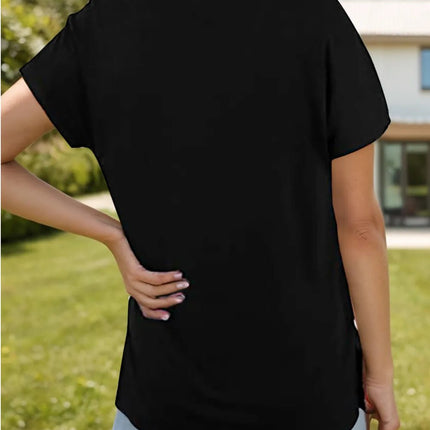 Pocketed Heathered V - Neck Short Sleeve T-Shirt - MimiStylez