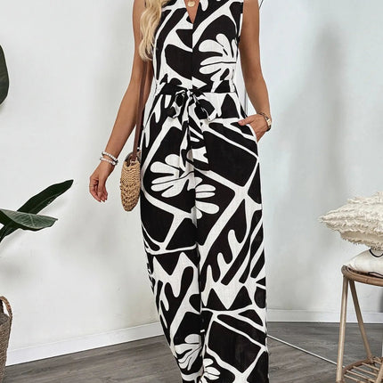 Printed Sleeveless Wide Leg Jumpsuit - MimiStylez