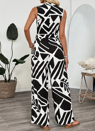 Printed Sleeveless Wide Leg Jumpsuit - MimiStylez