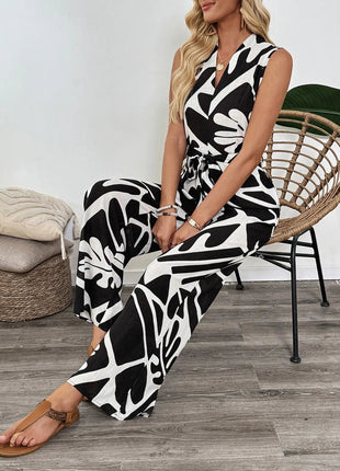 Printed Sleeveless Wide Leg Jumpsuit - MimiStylez