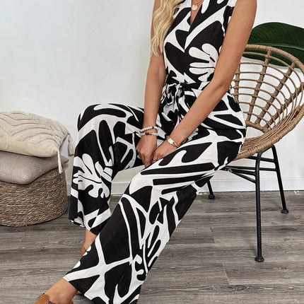 Printed Sleeveless Wide Leg Jumpsuit - MimiStylez