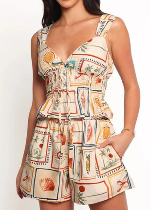 Printed Smocked Tank and Shorts Set - MimiStylez