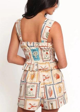 Printed Smocked Tank and Shorts Set - MimiStylez