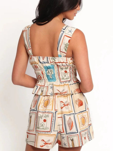 Printed Smocked Tank and Shorts Set - MimiStylez