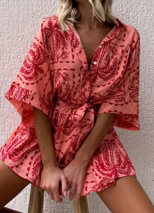 Printed Tie Waist Romper - MimiStylez