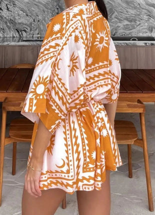 Printed Tie Waist Romper - MimiStylez