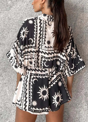 Printed Tie Waist Romper - MimiStylez