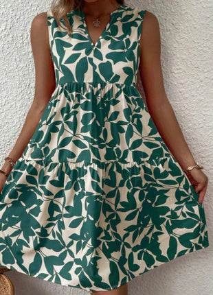 Printed V - Neck Sleeveless Mini Dress - MimiStylez