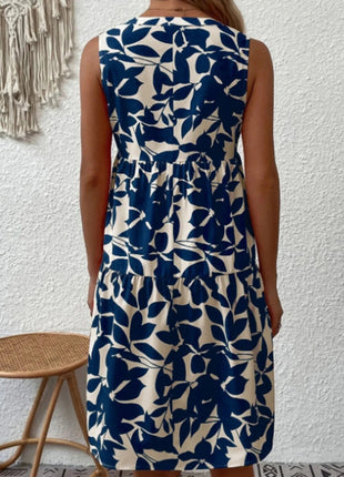 Printed V - Neck Sleeveless Mini Dress - MimiStylez