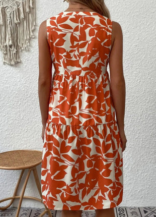 Printed V - Neck Sleeveless Mini Dress - MimiStylez