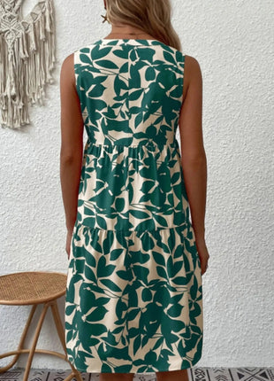 Printed V - Neck Sleeveless Mini Dress - MimiStylez