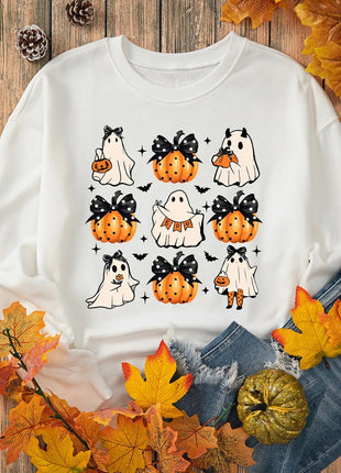Pumpkin & Ghost Round Neck Long Sleeve Sweatshirt - MimiStylez
