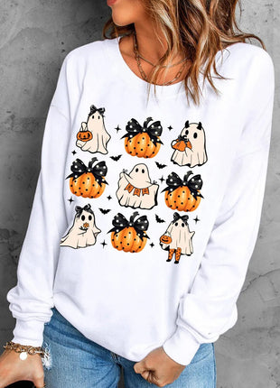 Pumpkin & Ghost Round Neck Long Sleeve Sweatshirt - MimiStylez