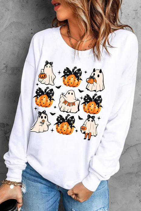 Pumpkin & Ghost Round Neck Long Sleeve Sweatshirt - MimiStylez