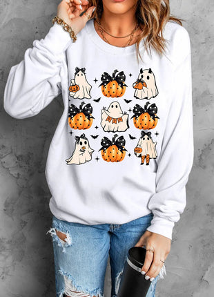 Pumpkin & Ghost Round Neck Long Sleeve Sweatshirt - MimiStylez