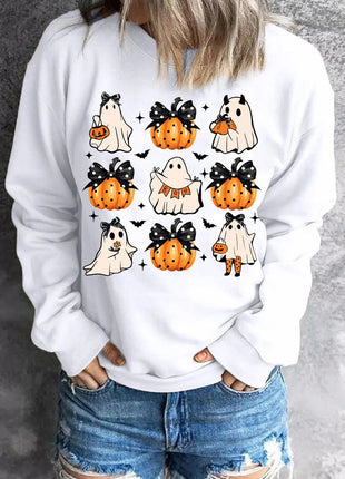 Pumpkin & Ghost Round Neck Long Sleeve Sweatshirt - MimiStylez