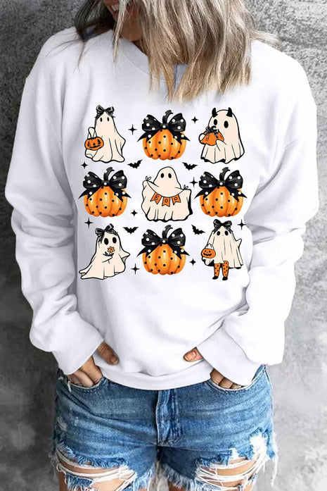 Pumpkin & Ghost Round Neck Long Sleeve Sweatshirt - MimiStylez