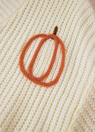 Raw Hem Pumpkin V - Neck Long Sleeve Sweater - MimiStylez