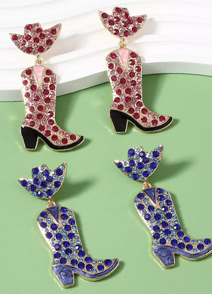 Rhinestone Cowboy Boot Dangle Earrings - MimiStylez