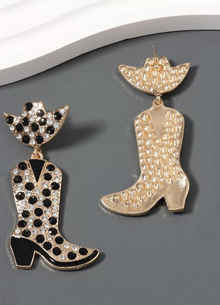 Rhinestone Cowboy Boot Dangle Earrings - MimiStylez