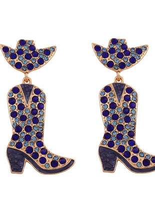 Rhinestone Cowboy Boot Dangle Earrings - MimiStylez