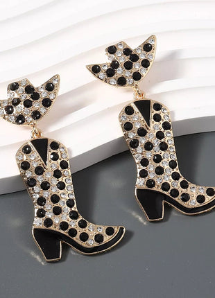 Rhinestone Cowboy Boot Dangle Earrings - MimiStylez