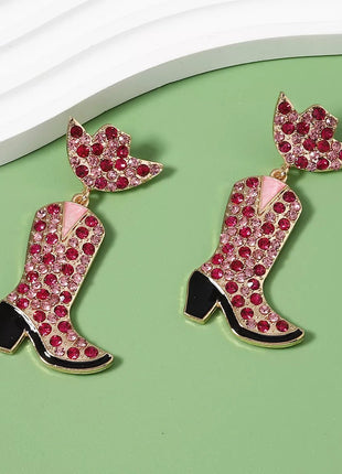 Rhinestone Cowboy Boot Dangle Earrings - MimiStylez