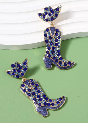 Rhinestone Cowboy Boot Dangle Earrings - MimiStylez
