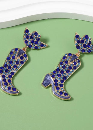 Rhinestone Cowboy Boot Dangle Earrings - MimiStylez