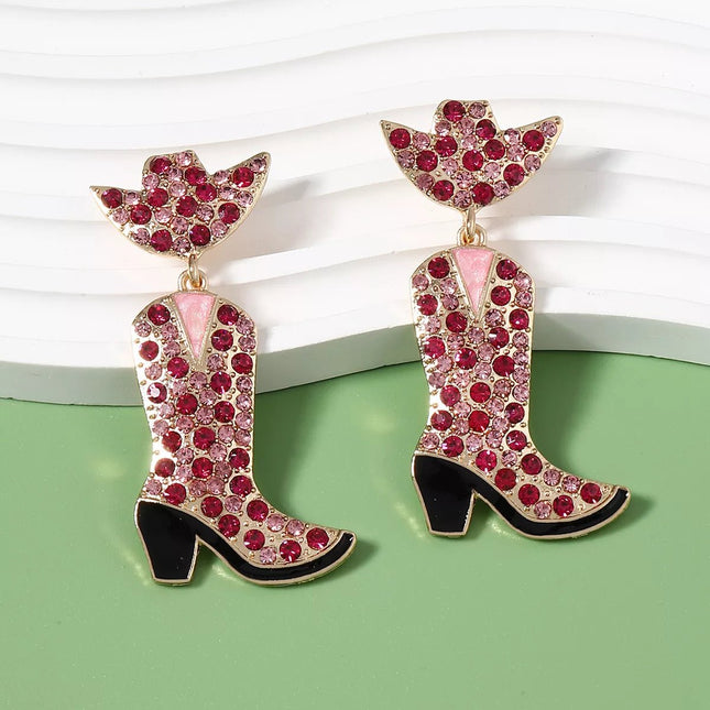Rhinestone Cowboy Boot Dangle Earrings - MimiStylez