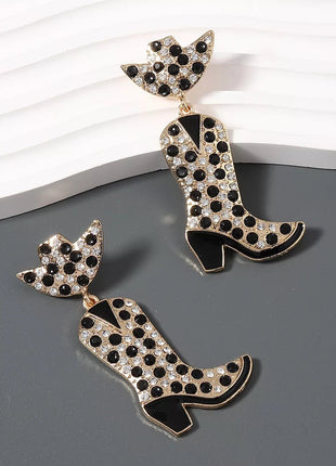 Rhinestone Cowboy Boot Dangle Earrings - MimiStylez