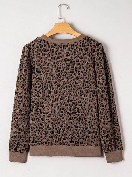 Ribbed Trim Leopard Print Long Sleeve Top - MimiStylez