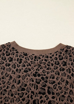 Ribbed Trim Leopard Print Long Sleeve Top - MimiStylez
