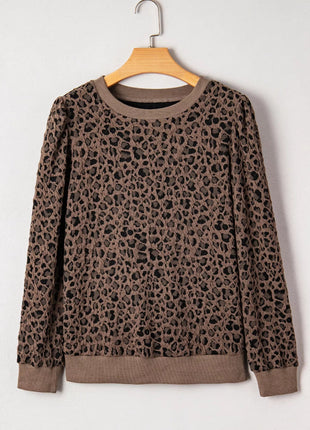 Ribbed Trim Leopard Print Long Sleeve Top - MimiStylez