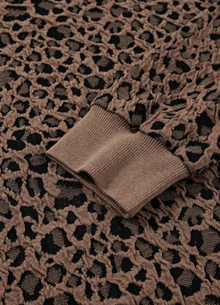 Ribbed Trim Leopard Print Long Sleeve Top - MimiStylez