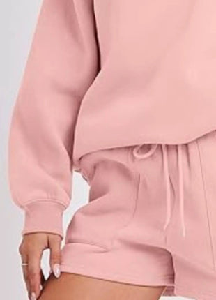 Round Neck Dropped Shoulder Top and Drawstring Shorts Set - MimiStylez