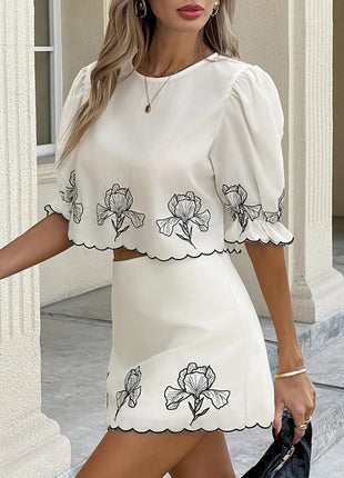 Round Neck Half Sleeve Top and Skirt Set - MimiStylez