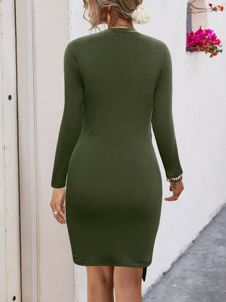 Round Neck Long Sleeve Bodycon Dress - MimiStylez
