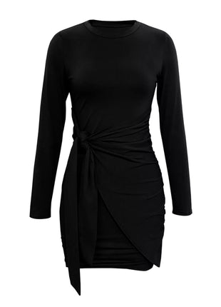 Round Neck Long Sleeve Bodycon Dress - MimiStylez