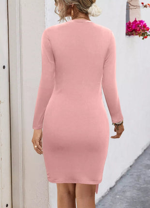 Round Neck Long Sleeve Bodycon Dress - MimiStylez