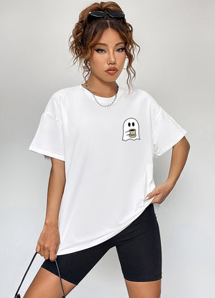 Round Neck Short Sleeve Ghost Graphic T-Shirt - MimiStylez