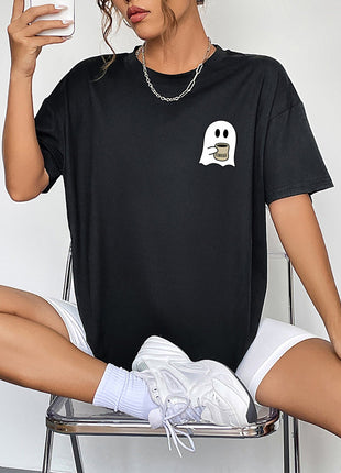 Round Neck Short Sleeve Ghost Graphic T-Shirt - MimiStylez