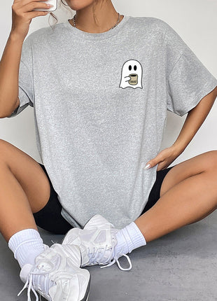 Round Neck Short Sleeve Ghost Graphic T-Shirt - MimiStylez