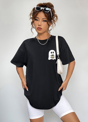 Round Neck Short Sleeve Ghost Graphic T-Shirt - MimiStylez