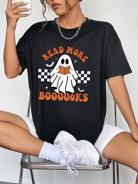 Round Neck Short Sleeve Ghost Graphic T-Shirt - MimiStylez