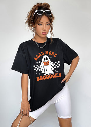 Round Neck Short Sleeve Ghost Graphic T-Shirt - MimiStylez