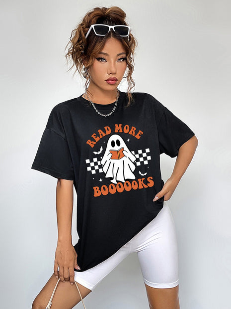 Round Neck Short Sleeve Ghost Graphic T-Shirt - MimiStylez