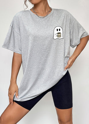 Round Neck Short Sleeve Ghost Graphic T-Shirt - MimiStylez
