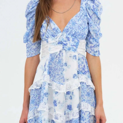 Ruffled Floral Print Half Sleeve Dress - MimiStylez