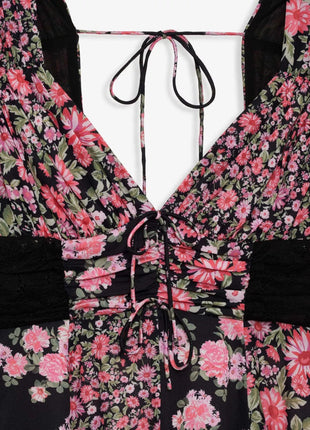 Ruffled Floral Print Half Sleeve Dress - MimiStylez